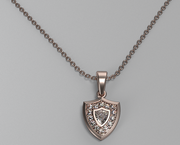 14K rose gold Aggie Shield diamond pendant with custom shield-shaped lab grown diamond.
